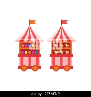 Balloons darts, carnival trolley concept - vector illustration. Stock Vector