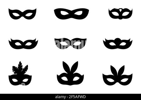 Festive carnival set of masks vector icons isolated on white background. Stock Vector