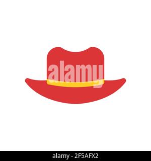 Cowboy hat icon. Two variants, flat color and line icon. Simple cartoon hat illustration. Stock Vector