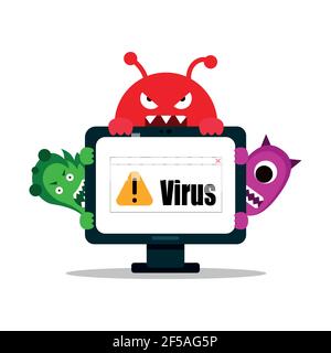 A computer virus attacks a laptop or computer. Vector illustration isolated on white background. Stock Vector
