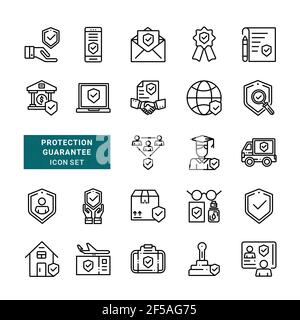 Set of protection guarantee  document protection, cargo transportation, quality control,shield, data protection, personal data, padlock and more. Vect Stock Vector
