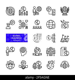 Set of global business. Included the simple vector line icons as  global management,strategic cooperation,international business and much more. Stock Vector