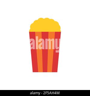 Popcorn box flat illustration. Cinema popcorn flat icon. Popcorn. Vintage red box of popcorn. Vector illustration. Stock Vector