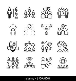 Business teamwork,conference,classroom,team building.Line icon set. Stock Vector