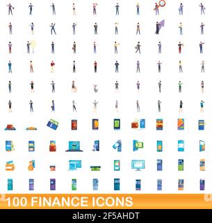 100 finance icons set. Cartoon illustration of 100 finance icons vector set isolated on white background Stock Vector