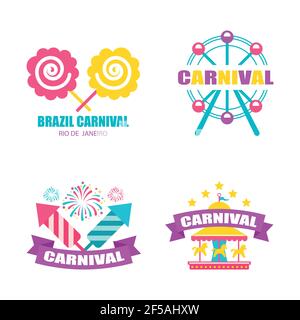 Circus amazing set of vector emblems, labels, logos and typographic stamps in vibrant colors isolated on white background. Stock Vector