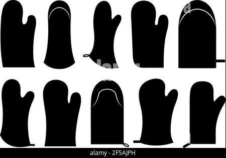 Set of different oven mitts isolated on white Stock Vector