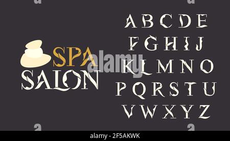 Vector Floral Alphabet with decorative leafs elements. Modern elegance font with uppercase letters. Vector Illustration. Stock Vector