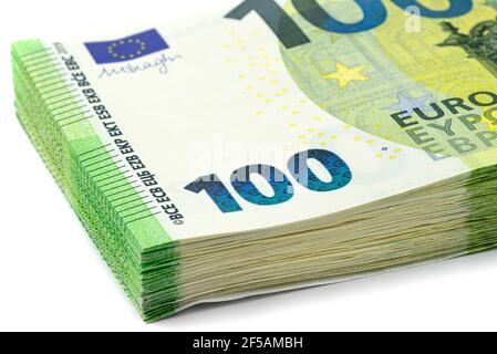 Euro Note Stack Stack of Euro banknotes and other currencies on white background Stock ...