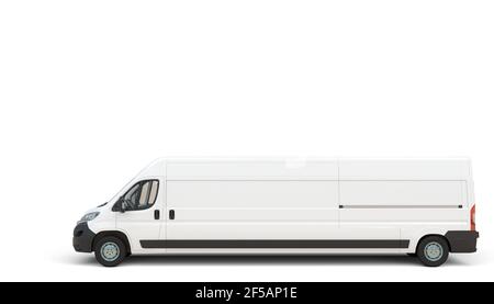 very long white transport van, cargo capacity concept. 3d render. Stock Photo