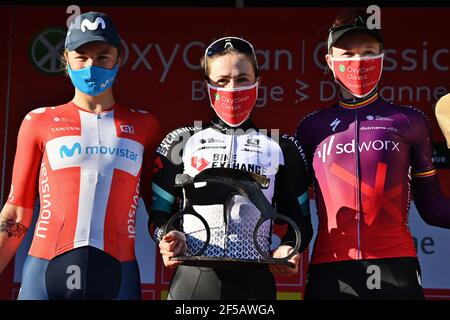 Belgian Jolien D Hoore of Team SD Worx pictured on the podium