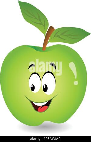 Cartoon apple green apple character isolated on white background Stock Vector