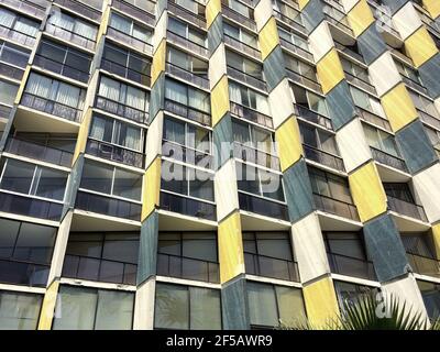 Viña del Mar, Region de Valparaiso, Chile, South America - View from below of the unique facade of a building of modern architecture Stock Photo