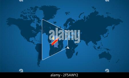 World map with magnified Congo. Congo flag and map Stock Vector Image ...