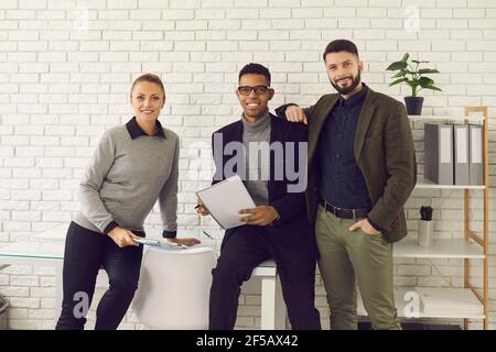 Brainstorming, International multiethnic business group, teamwork concept Stock Photo