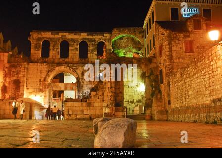 Streets of Split Diocletian Palace at night, Croatia Stock Photo