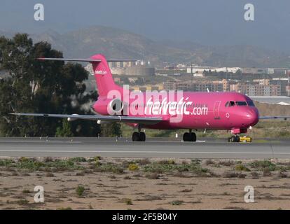 Helvetic Airways waiting for take off. Malaga, Spain. Stock Photo