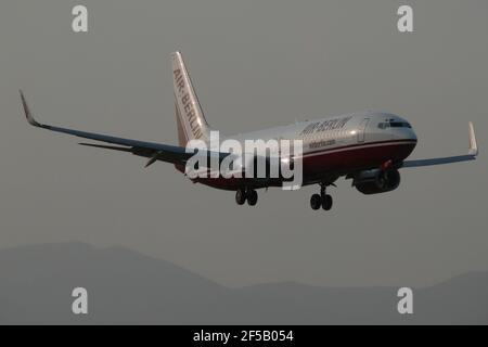 Air Berlin Boeing 737-800 (D-ABAV) on final approach to Malaga, Spain. Stock Photo