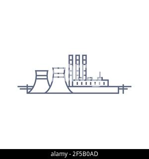 Thermal power plant line icon. Thermoelectric power station - energy generation concept. Vector linear illustration on white background Stock Vector