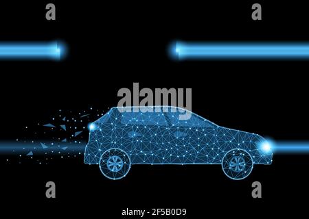 Car on the night road form lines and particles Stock Vector