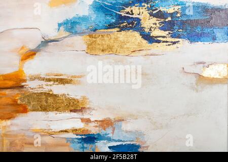 Blue, gold, beige, orange, brown in an avant-garde abstract color pattern. Stock Photo