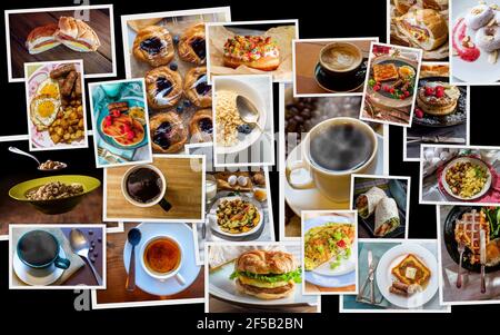 Collage of breakfast cuisine including popular American food to eat in the morning Stock Photo