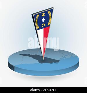 Tennessee map in round isometric style with triangular 3D flag of US ...