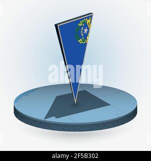 Nevada map in round isometric style with triangular 3D flag of US State Nevada, vector map in blue color. Stock Vector