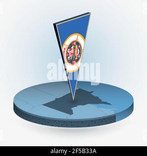 Minnesota map in round isometric style with triangular 3D flag of US State Minnesota, vector map in blue color. Stock Vector