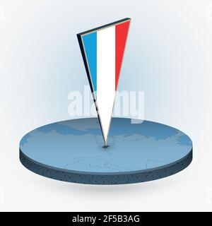 Luxembourg map in round isometric style with triangular 3D flag of Luxembourg, vector map in blue color. Stock Vector