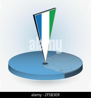 Sierra Leone map in round isometric style with triangular 3D flag of Sierra Leone, vector map in blue color. Stock Vector