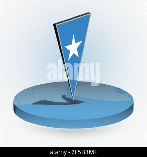 Somalia map in round isometric style with triangular 3D flag of Somalia, vector map in blue color. Stock Vector