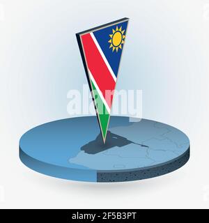 Namibia map in round isometric style with triangular 3D flag of Namibia, vector map in blue color. Stock Vector