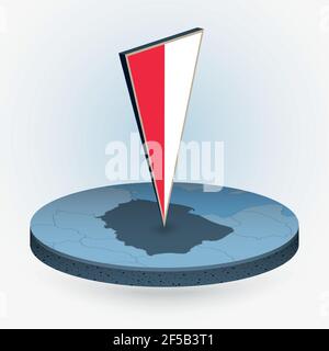 Poland map in round isometric style with triangular 3D flag of Poland, vector map in blue color. Stock Vector