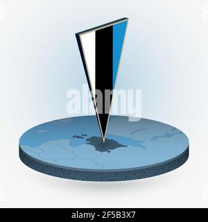 Estonia map in round isometric style with triangular 3D flag of Estonia, vector map in blue color. Stock Vector