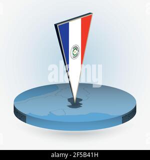 Paraguay map in round isometric style with triangular 3D flag of Paraguay, vector map in blue color. Stock Vector