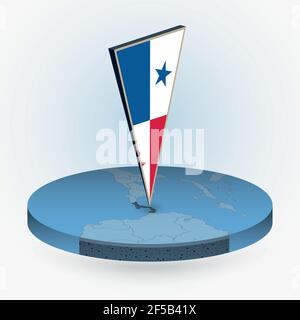 Panama map in round isometric style with triangular 3D flag of Panama, vector map in blue color. Stock Vector