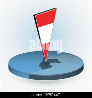 Peru map in round isometric style with triangular 3D flag of Peru, vector map in blue color. Stock Vector