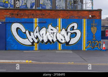 The Champion mural of Leeds United which is located on one of the walls outside Leeds United Football Ground Stock Photo