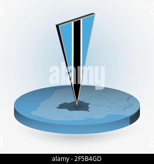 Botswana map in round isometric style with triangular 3D flag of Botswana, vector map in blue color. Stock Vector
