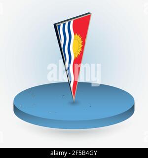 Kiribati map in round isometric style with triangular 3D flag of Kiribati, vector map in blue color. Stock Vector