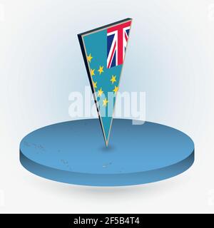 Tuvalu map in round isometric style with triangular 3D flag of Tuvalu, vector map in blue color. Stock Vector
