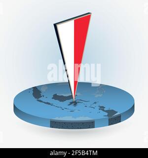 Indonesia map in round isometric style with triangular 3D flag of Indonesia, vector map in blue color. Stock Vector