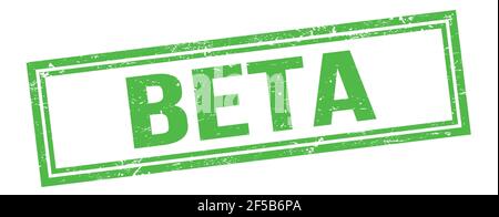 BETA text on green grungy vintage rectangle stamp. Stock Photo