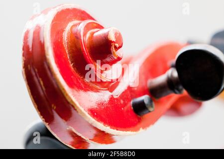 Closeup of violin pegbox and scroll Stock Photo