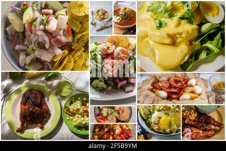 Peruvian cuisine collage for recipes or menu background Stock Photo
