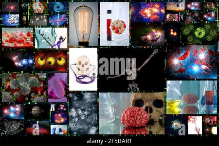 Gigantic science education collage featuring chemistry biology and physics images Stock Photo