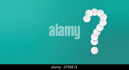 Pharmaceutical pills on a green background. Concept question mark Stock Vector