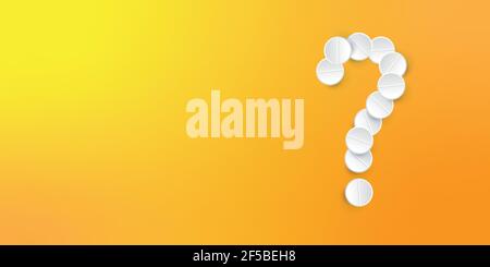 Pharmaceutical pills on a orange background. Concept question mark Stock Vector