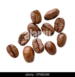 Coffee beans. Roasted coffee beans isolated on a white background, top view Stock Photo